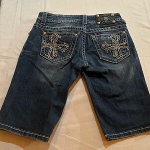 Miss Me Blue Denim Shorts with Embroidered Pockets